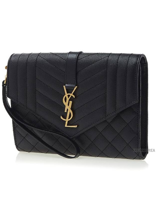 Matelasse Gold Logo Strap Clutch Bag Black - SAINT LAURENT - BALAAN 3