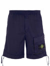 Men's Stretch Cotton Bermuda Shorts Blue - STONE ISLAND - BALAAN.