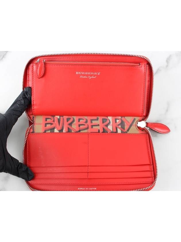 Graffiti check zipper long wallet red - BURBERRY - BALAAN 9