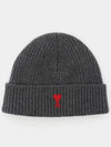 Heart Logo Wool Beanie Heather Grey - AMI - BALAAN 3