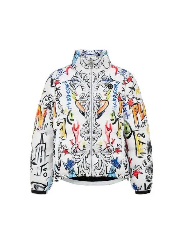 Men's Graffiti Print Duck Down Puffer Jacket White - PHILIPP PLEIN - BALAAN 1