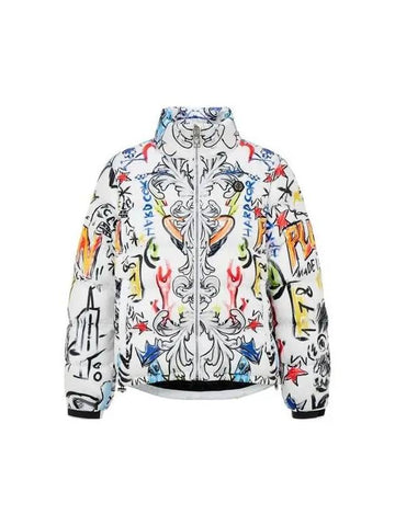 Men's Graffiti Print Duck Down Puffer Jacket White - PHILIPP PLEIN - BALAAN 1