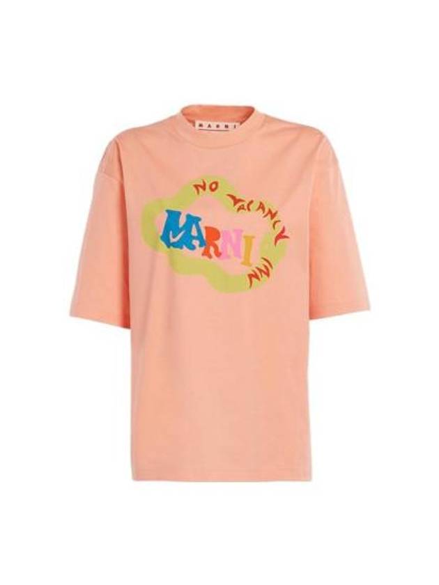 No Vacation In Snake Logo Print Short Sleeve T-Shirt Light Peach - MARNI - BALAAN 2