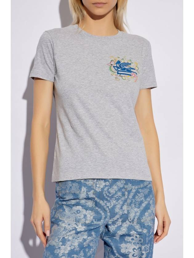 Etro T-shirt With Embroidered Logo, Women's, Grey - ETRO - BALAAN 3