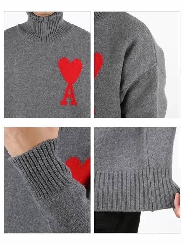 Big Heart Logo Wool Knit Turtleneck Grey - AMI - BALAAN 4