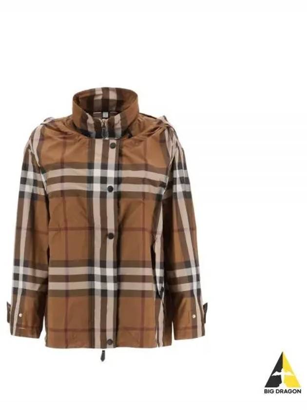 Check Off Shoulder Hooded Jacket Brown - BURBERRY - BALAAN 2