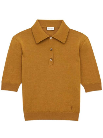 Cassandre Cashmere Polo Shirt Brown - SAINT LAURENT - BALAAN 1