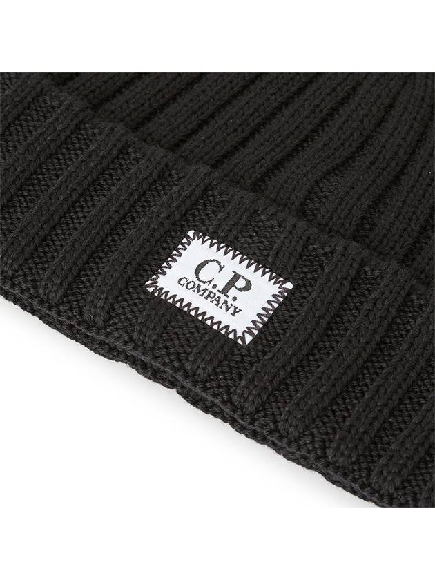 Extra Fine Merino Wool Logo Beanie Black - CP COMPANY - BALAAN 5