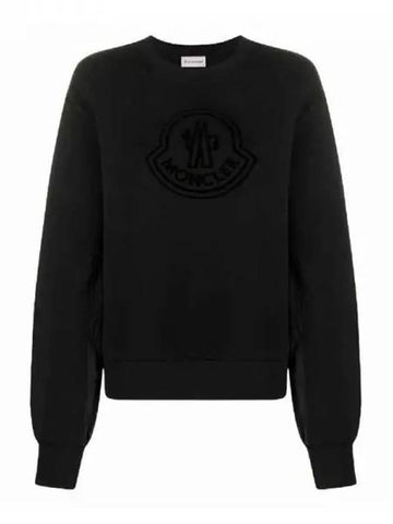 Big Logo Nylon Cotton Mixed Crew Neck Sweatshirt Black Women s 233353 - MONCLER - BALAAN 1