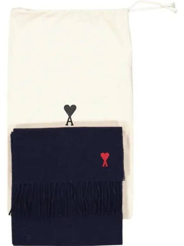 Small Heart Logo Wool Scarf Navy - AMI - BALAAN 4