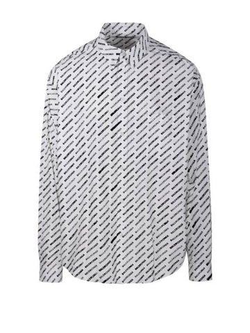 Allover Logo Print Long Sleeve Shirt White Black - BALENCIAGA - BALAAN 1