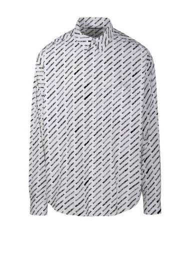 Allover Logo Print Long Sleeve Shirt White Black - BALENCIAGA - BALAAN 1