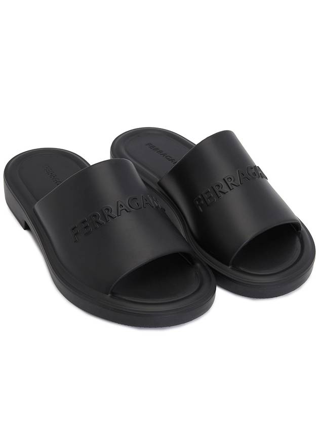 3D Logo Flat Slippers Black - SALVATORE FERRAGAMO - BALAAN 4