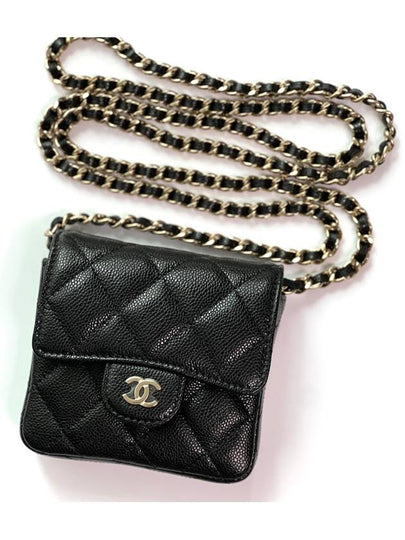 CC Logo Chain Mini Leather Cross Bag Black - CHANEL - BALAAN 2