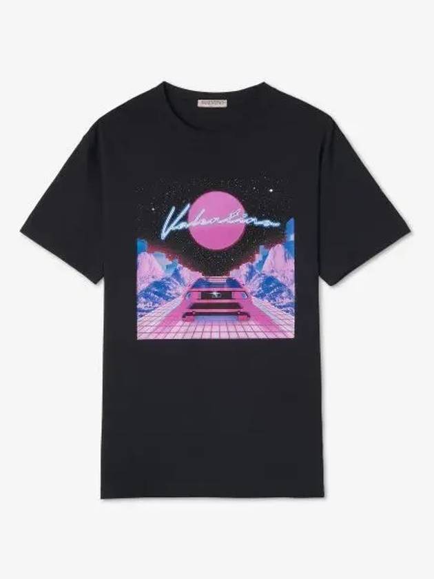 Space Graphic Print Short Sleeve T-Shirt Black - VALENTINO - BALAAN 2