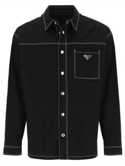 Stretch Cotton Long Sleeve Shirt Black - PRADA - BALAAN 2