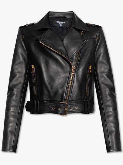 Belted Leather Biker Jacket Black - BALMAIN - BALAAN 2