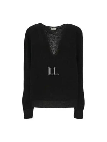 V-Neck Wool Knit Top Black - SAINT LAURENT - BALAAN 2