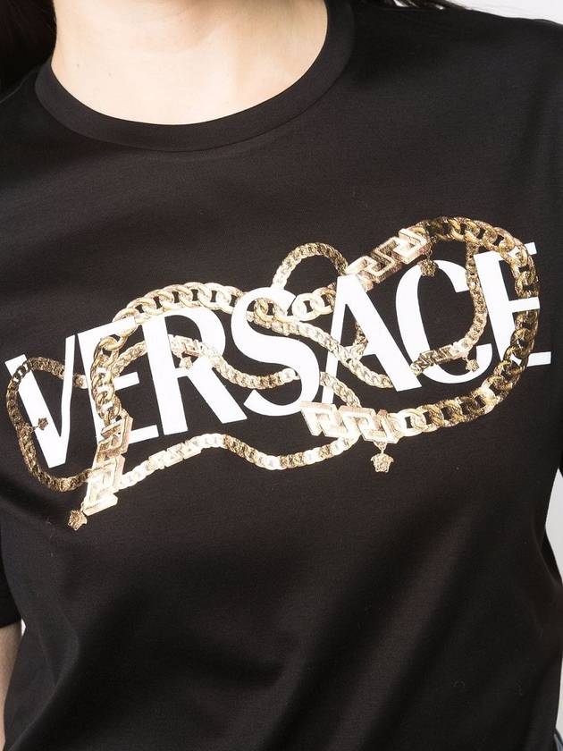 Gold Chain Logo Short Sleeve T-Shirt Black - VERSACE - BALAAN.