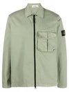 Garment Dyed Stretch Cotton Overshirt Jacket Sage Green - STONE ISLAND - BALAAN 2