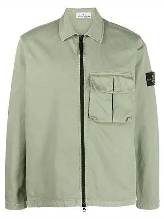 Garment Dyed Stretch Cotton Overshirt Jacket Sage Green - STONE ISLAND - BALAAN 2