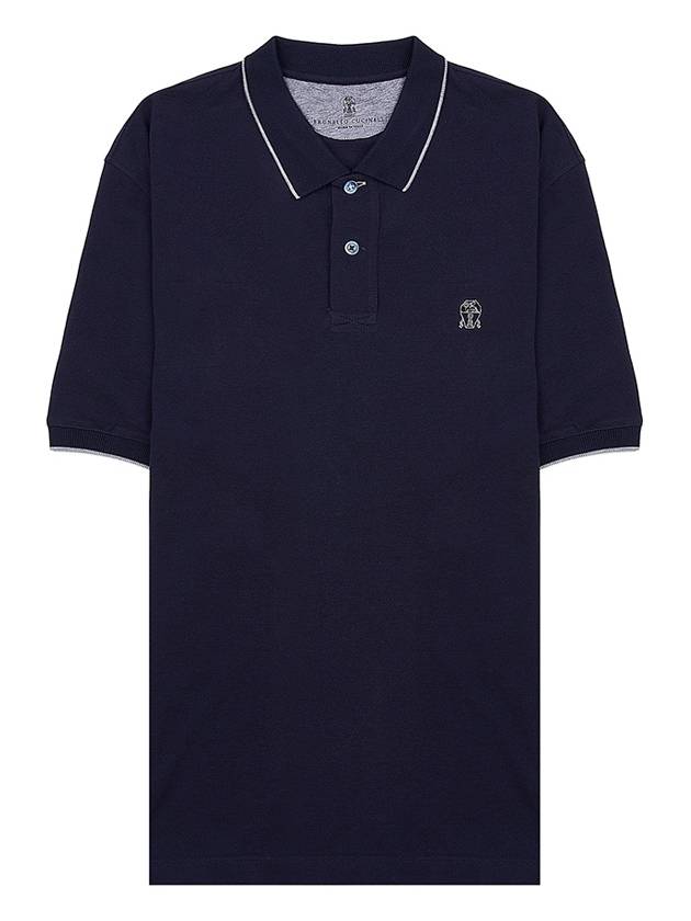 Embroidered Logo Short Sleeve Polo Shirt Navy - BRUNELLO CUCINELLI - BALAAN 10