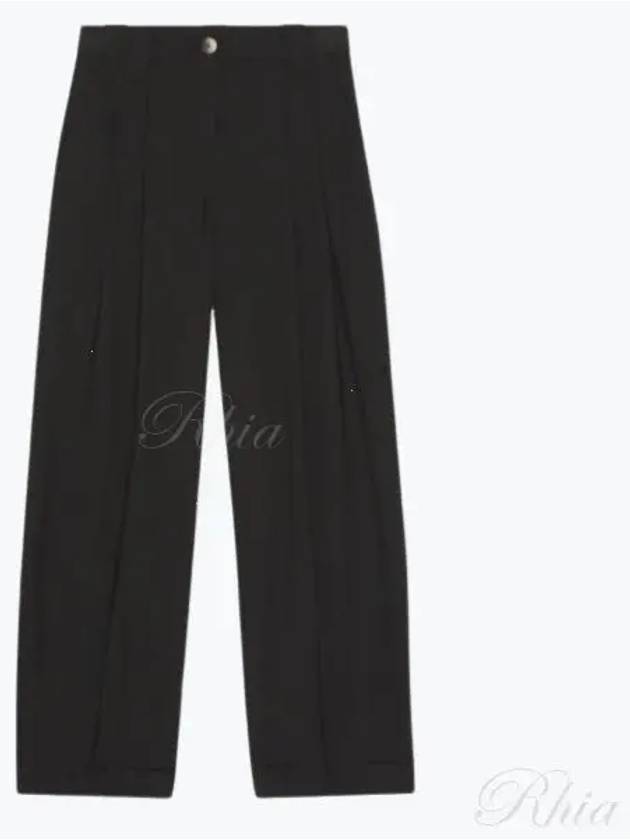 Drapey Melange Pleat Trousers Straight Pants Black - GANNI - BALAAN 2