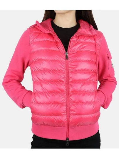 Logo Patch Zip Up Hoodie Padding Pink - MONCLER - BALAAN 2