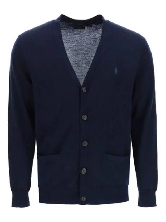 Men's Logo V-neck Wool Cardigan Navy - POLO RALPH LAUREN - BALAAN 3