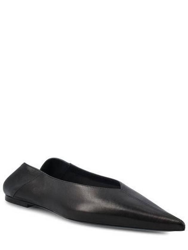 Point Toe Leather Flats Black - SAINT LAURENT - BALAAN 4