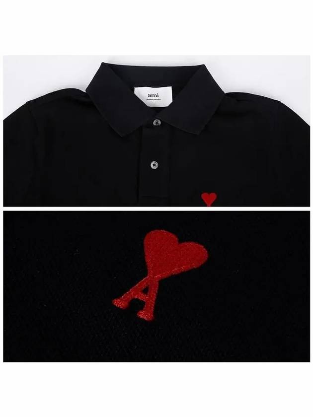 Heart Logo Polo Shirt Black - AMI - BALAAN 6