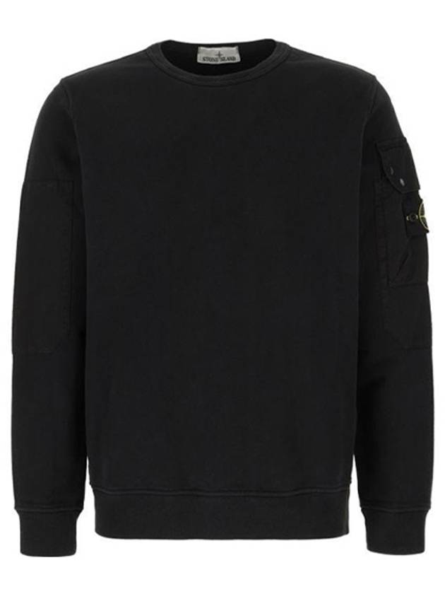 Brushed Organic Cotton Fleece Sweatshirt Black - STONE ISLAND - BALAAN 2