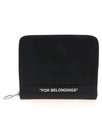 Lettering Leather Strap Clutch Bag Black - OFF WHITE - BALAAN 2