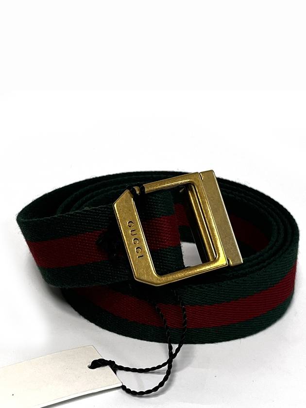 Web Square Buckle Belt Red Green - GUCCI - BALAAN 3