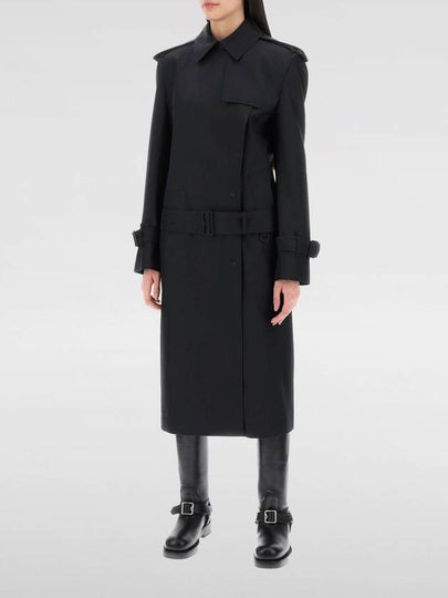 Belted Long Silk Blend Trench Coat Black - BURBERRY - BALAAN 2