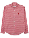 Small Heart Logo Gingham Button Long Sleeves Shirt Red - AMI - BALAAN 2