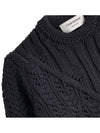 Women's 4 Bar Irish Pointelle Cable Merino Wool Knit Top Navy - THOM BROWNE - BALAAN 7