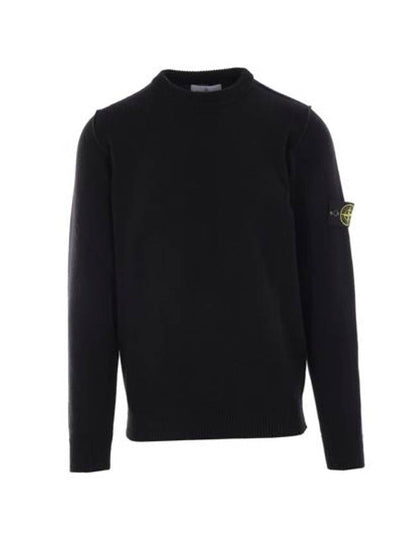 Logo Patch Lambswool Crewneck Knit Top Black - STONE ISLAND - BALAAN 2