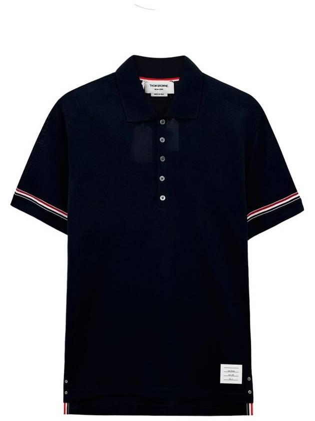 Lightweight Cotton Short Sleeve Polo Shirt Navy - THOM BROWNE - BALAAN 2