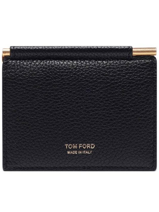 Men's T Line Leather Clip Card Wallet Black - TOM FORD - BALAAN 2