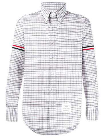 Men's Oxford Check Cotton Long Sleeve Shirt Medium Grey - THOM BROWNE - BALAAN 1