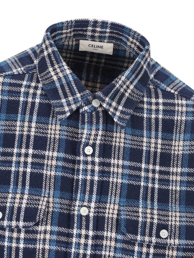 Loose Lumberjack Check Cotton Long Sleeve Shirt Navy - CELINE - BALAAN 8