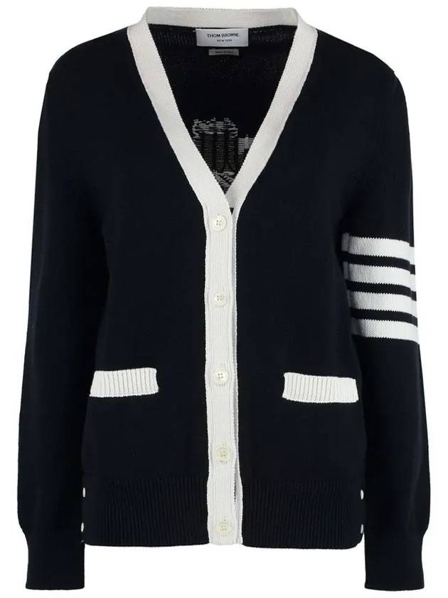 Cotton Jersey Flower 4 Bar V Neck Cardigan Navy - THOM BROWNE - BALAAN 2