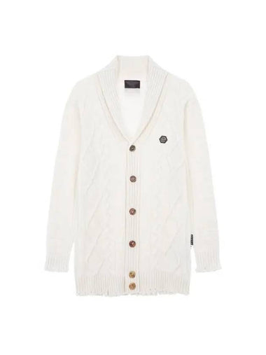 Men's shawl collar cable knit cardigan white 270109 - PHILIPP PLEIN - BALAAN 1