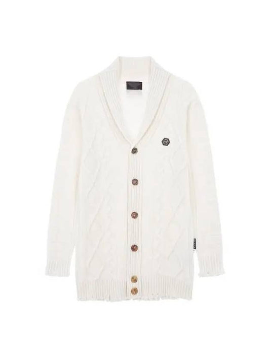 Men's shawl collar cable knit cardigan white 270109 - PHILIPP PLEIN - BALAAN 1