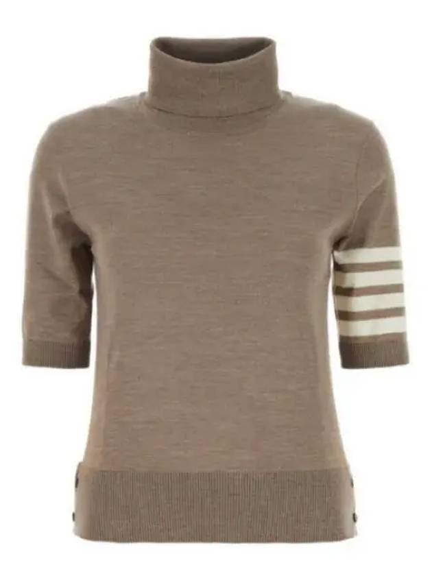 Fine Merino 4 Bar Relaxed Short Sleeve Turtleneck Brown - THOM BROWNE - BALAAN 2