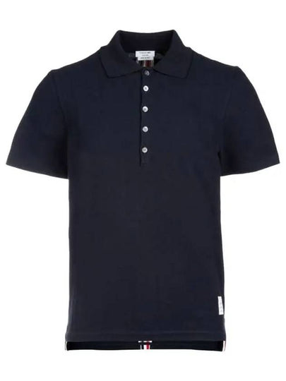 Men's Cotton Pique Center Bag Striped Short Sleeve Polo Shirt  Navy - THOM BROWNE - BALAAN 2