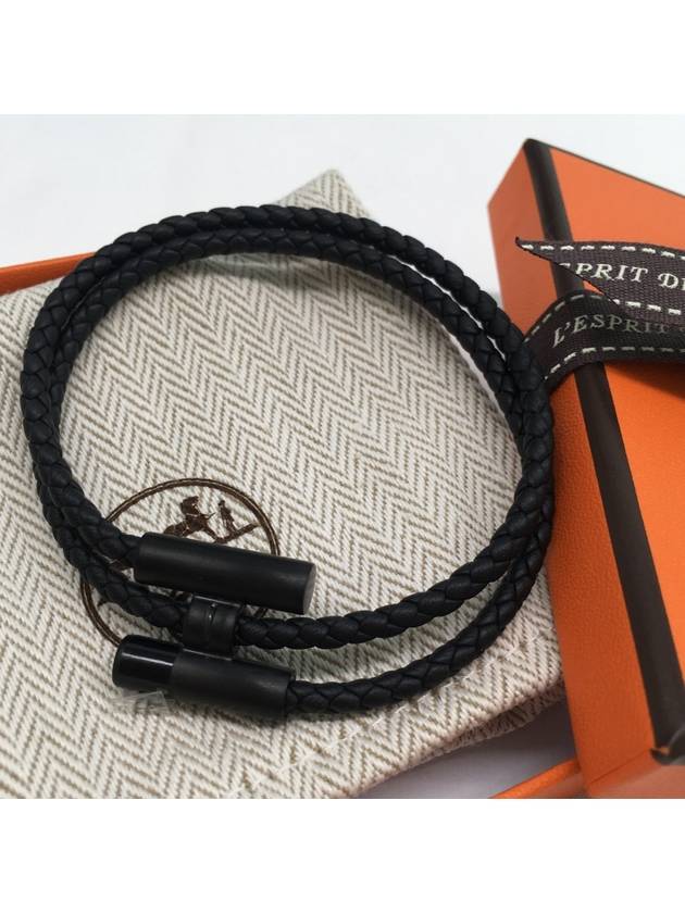 Tournis Tresse Leather Bracelet Noir - HERMES - BALAAN 4