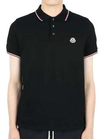 Men s three line collar wappen PK short sleeve black 8A70300 84556 999 - MONCLER - BALAAN 1