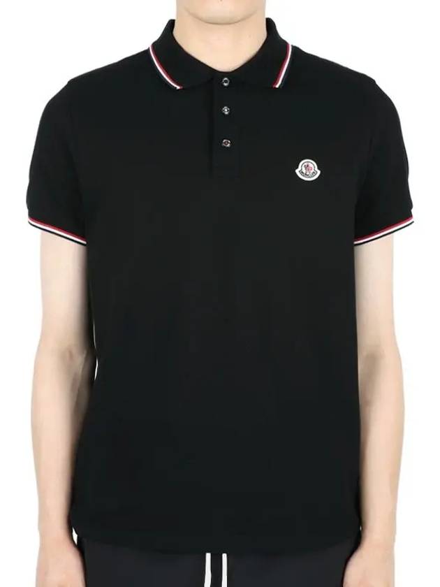 Logo Patch Short Sleeve Polo Black - MONCLER - BALAAN 2